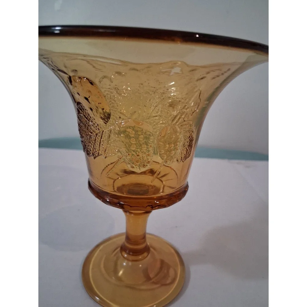 Vintage Amber‎ Glass Harvest Grape Footed Vase Flared Rim Mid Century Modern 6in